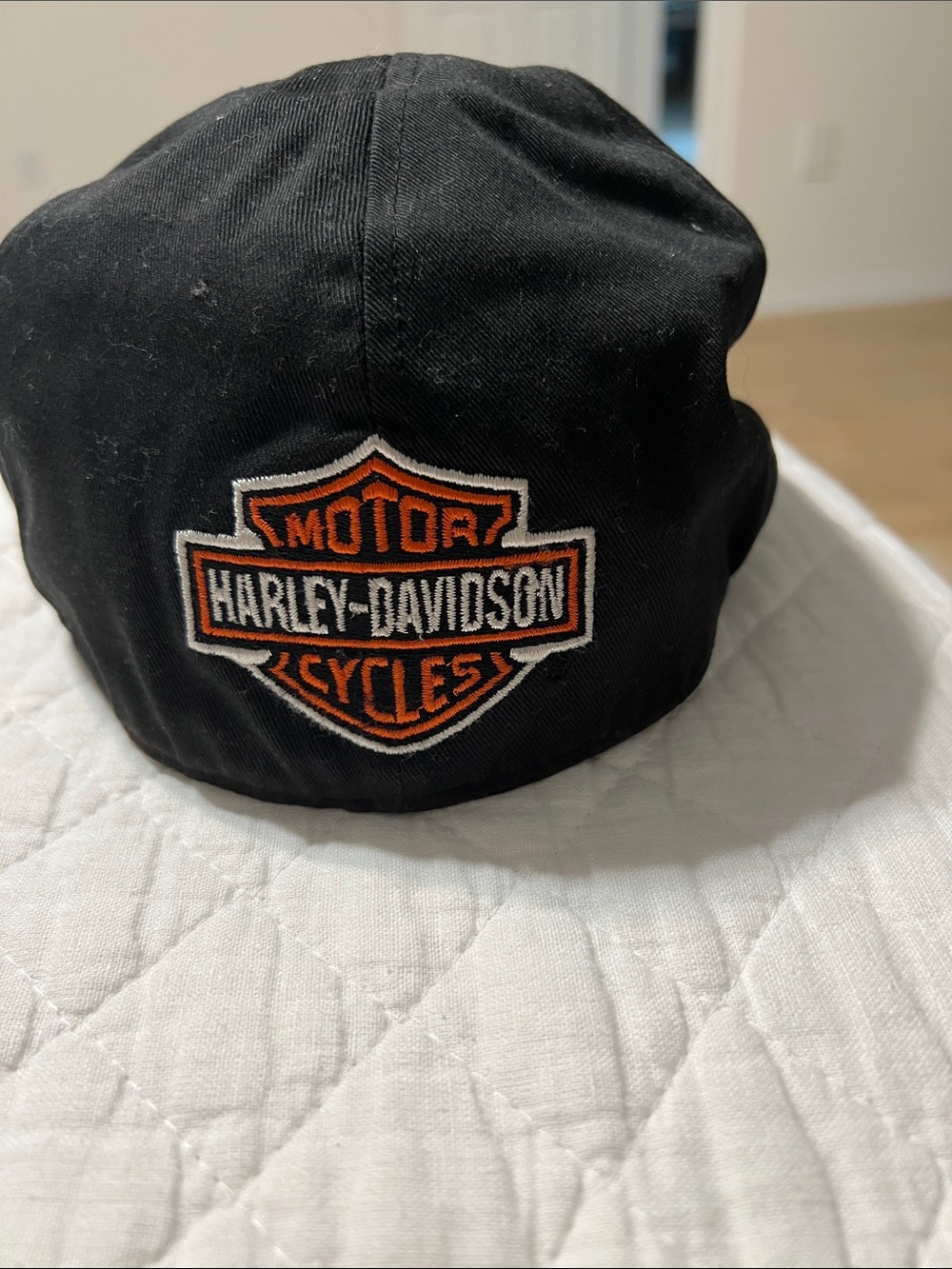Harley-Davidson Black Hat with Orange & White Shield Logo